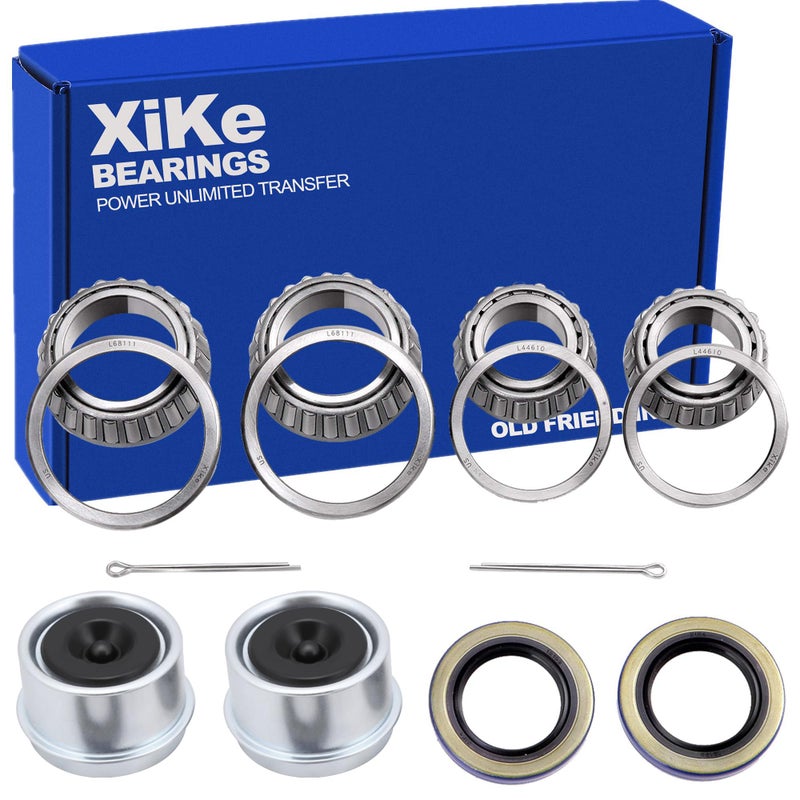 XiKe 2 Set Trailer Bearings Kit L68149/L68111 and L44649/L44610, Fits for 1-3/8'' to 1-1/16'' 3500 Lbs Axles Trailer Wheel Hub with 171255TB Seal OD 1.719'', Dust Cover and Cotter Pin. - Image 1